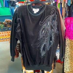 Vintage Adolfo Sport Black Velvet Sequin Design Tunic